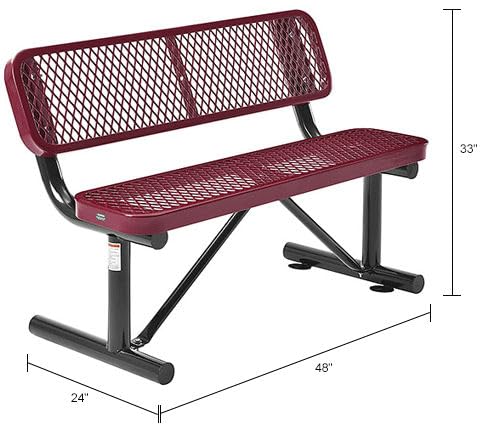 Global Industrial 48" Outdoor Steel Bench with Backrest Expanded Metal Red
