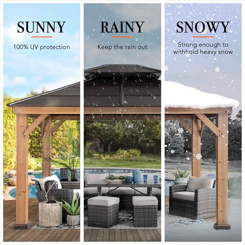 Sunjoy Hardtop Gazebo 11' x 13' Cedar Frame with Brown Steel Roof