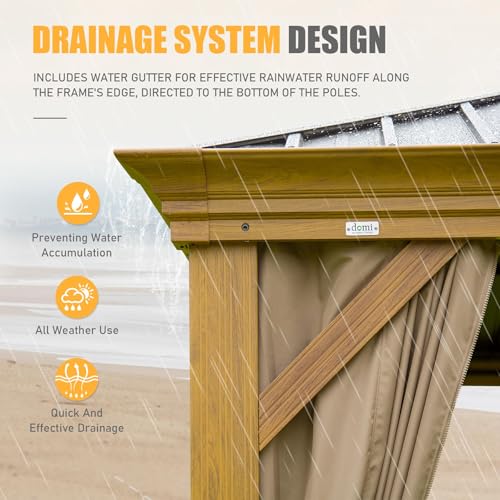 LOPOO Outdoor Living Hardtop Gazebo Metal Structure with Double Roof & Curtains Yellow Brown
