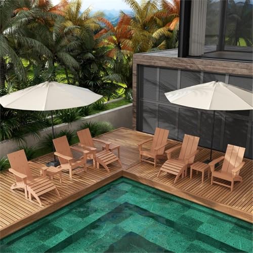 Costaelm Palms 12-Piece Modern Poly Folding Adirondack Chair Set with Ottoman and Side Table