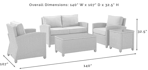 Crosley Furniture Bradenton 5-Piece Outdoor Loveseat Patio Furniture Set Brown with Sangria Cushions
