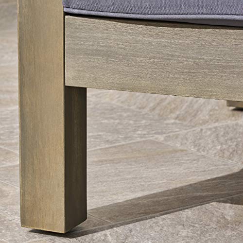 Great Deal Furniture Outdoor Sectional Loveseat Set 2-Seater Acacia Wood Water-Resistant Cushions Gray Finish + Dark Gray