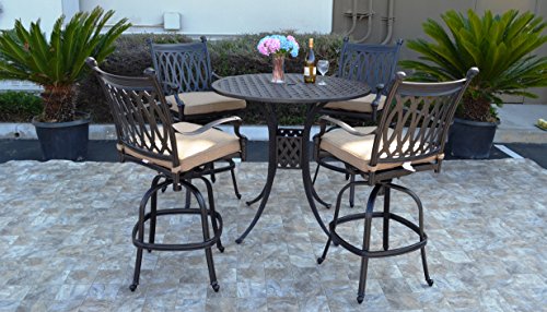 theWorldofpatio Grand Tuscany 5 Piece Bar Set with 42" Table and Cushions - Antique Bronze