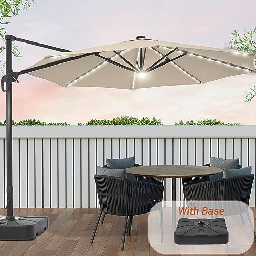 SANLUCE FLAME&SHADE 11FT Patio Umbrella with Solar Lights Sand
