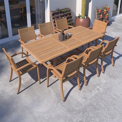 Urban Elements Mykonos 9-Piece Rectangular Patio Furniture Set 100% Certified Teak Catalina