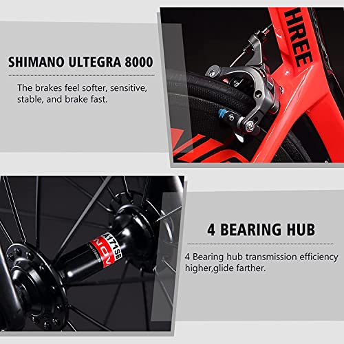 SAVADECK Carbon Road Bike 700C Carbon Frame Racing Bicycle with R8000 22 Speed GroupSet, 25C Tire (Black 54cm)