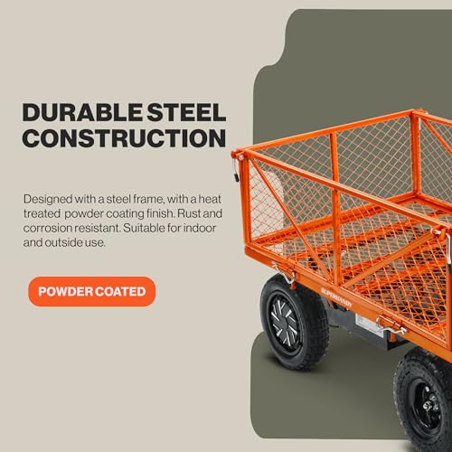 SuperHandy Electric-Assist Garden Cart 5.7 Cu Ft 440lbs Load All-Terrain Orange