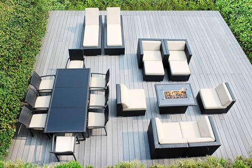 Ohana Depot 20 Piece Outdoor Patio Furniture Conversation Set with Fire Table Beige