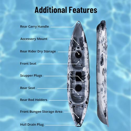 Towallmark Tandem Fishing Angler Kayak 12.4Ft 660lbs Capacity White Black
