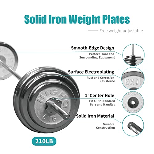 IFAST Barbell Weight Set 210 LBs Adjustable Chrome Cast Plates Squat Deadlift Home Gym - Men & Women