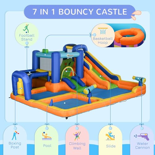 Outsunny Kids Inflatable Water Slide 7-in-1 Bounce House Multi-colored