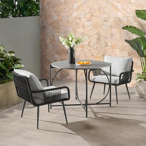 Alaterre Furniture Andover All-Weather Outdoor Bistro Set with 4 Rope Chairs and 30in Table Charcoal