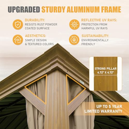 MATONELL 14x20FT Hardtop Gazebo Permanent Metal with Aluminum Frame Brown