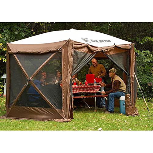 CLAM Quick Set Pavilion Portable Pop Up Outdoor Gazebo Tent with Tarp Cover Tan