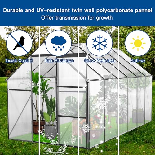 ACQCA 6x12 FT Polycarbonate Greenhouse with Sliding Door and Adjustable Roof Black