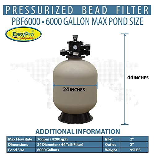 EasyPro Pond Products PBF6000 Pressurized Bead Filter for Ponds & Fish Systems 6000 Gallon Max