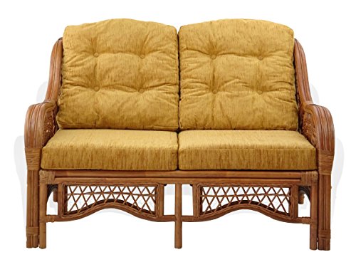 SunBear Furniture Lounge Malibu Loveseat Sofa ECO Natural Rattan Wicker Handmade Design Cognac