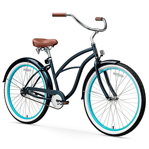 sixthreezero Women's 1-Speed 26-Inch Beach Cruiser Bicycle Classic Dark Blue with Brown Seat/Grips