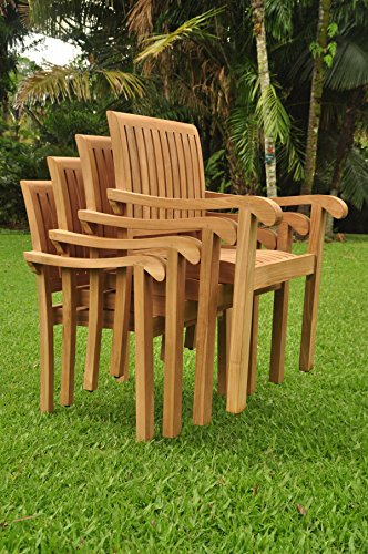 WholesaleTeakFurniture Grade-A Teak Wood 9 Pc Dining Set with 94" Oval Table and 8 Napa Stacking Arm Chairs