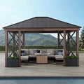 SummerCove Hardtop Gazebo 13ft x 15ft Black Steel Roof with Planters and Ceiling Hook