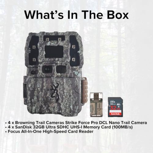 Browning Trail Cameras Strike Force Pro DCL Nano 26MP Bundle with 32GB Memory Cards and Card Reader