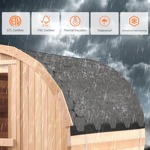 iDOTODO Outdoor Barrel Steam Sauna 2-Person Canadian Hemlock w/Harvia Heater Helmock