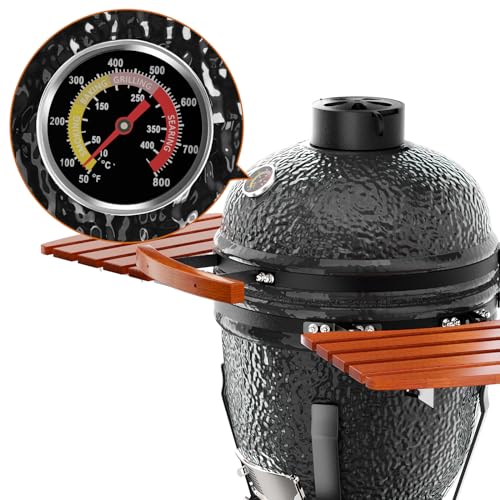 ROOMTEC 18-Inch Kamado Ceramic Charcoal Grill Portable with Cart and Side Shelves Black-B