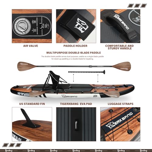 TIGERXBANG Paddle Board 10.8 Stand Up Inflatable SUP Indian Black