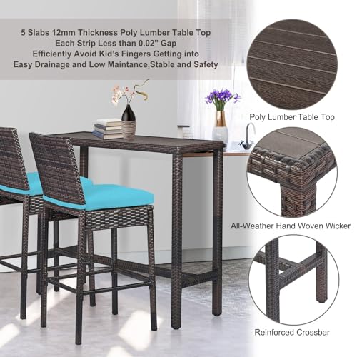 Patio Novagarden 6-Piece Outdoor Bar Set Wicker High Top Tables and Chairs Brown Blue