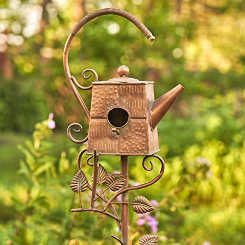 Zaer Ltd. Copper Colored Teapot Birdhouse Garden Stakes Set of 6