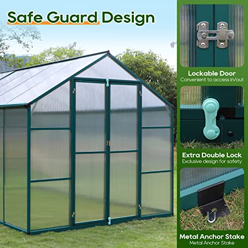 ONLYCTR 8'x16' Green Polycarbonate Walk-In Greenhouse with Roof Vent