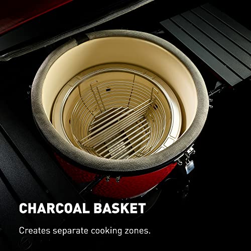 Kamado Joe Big Joe Series III 24-Inch Ceramic Charcoal Grill and Smoker with Premium Cart and SloRoller Insert Blaze Red