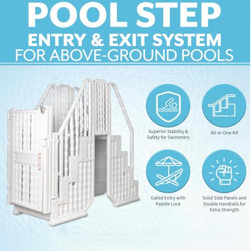 Poolzilla Premium Pool Step Ladder Set for Above Ground Pools White