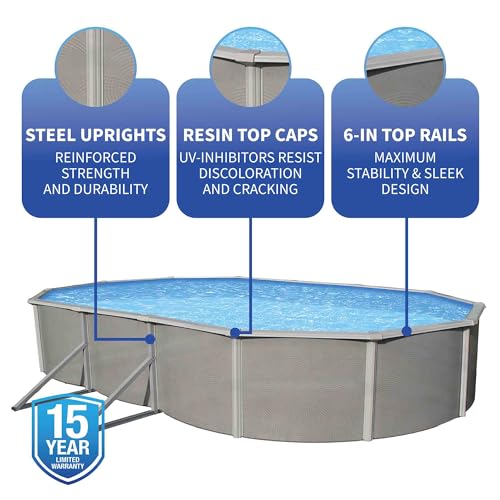Blue Wave Belize Oval Metal Wall Swimming Pool Package Metallic