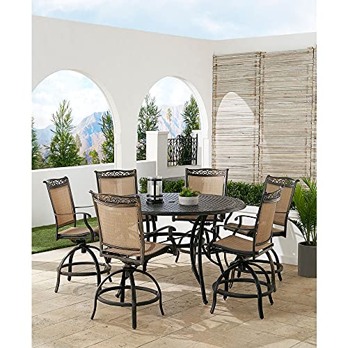 Hanover Fontana 7-Piece Outdoor High-Dining Patio Set Tan/Bronze
