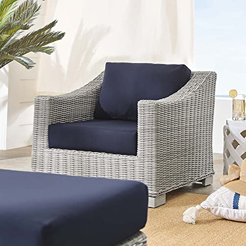 America Luxury - Outdoor Rattan Lounge Chair and Ottoman Set, Modern Patio Furniture Blue
