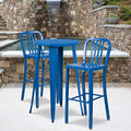 Flash Furniture Earl 24" Round Blue Metal Indoor-Outdoor Bar Table Set with 2 Stools