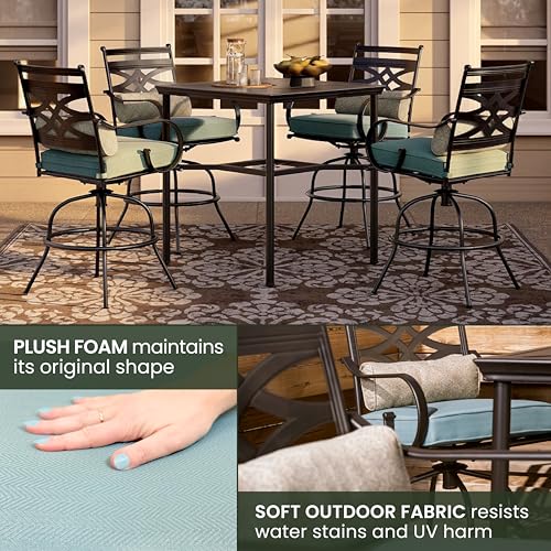 Hanover Montclair All-Weather 5-Piece Outdoor Dining Set with Cushioned Swivel Chairs and Stamped-Top Table Blue
