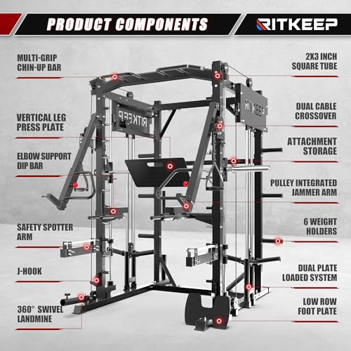 RitKeep Fitness PMAX 4750 Smith Machine Home Gym Combo Plus Black