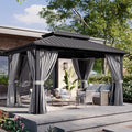 Aoxun 10Ft x 14Ft Hardtop Gazebo Aluminum Outdoor Pavilion with Netting and Curtains Gray