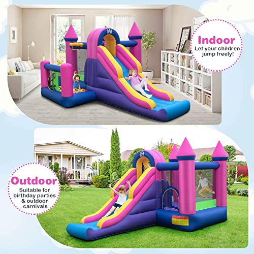 BOUNTECH Inflatable Bounce House with Slide & Ball Pit Pink/Blue/Yellow/Purple