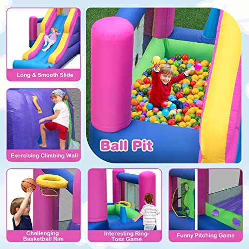 BOUNTECH Inflatable Bounce House with Slide & Ball Pit Pink/Blue/Yellow/Purple
