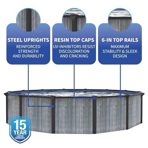 Blue Wave San Pedro 24-ft Round 52-in Deep 6-in Top Rail Above Ground Steel Wall Swimming Pool Package Gray