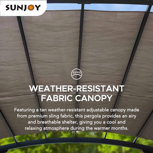 Sunjoy 10’ x 12’ Outdoor Steel Arched Pergola with Adjustable Canopy Tan