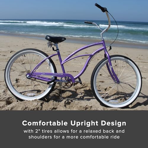 Firmstrong Urban Women's Beach Cruiser Bike 3 Speed 26 Inch Purple w/ Black Seat/Grips