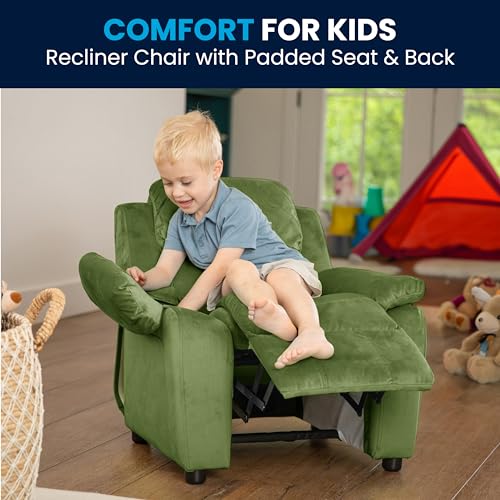 Flash Furniture Charlie Kids Recliner with Storage Arms Avocado Microfiber