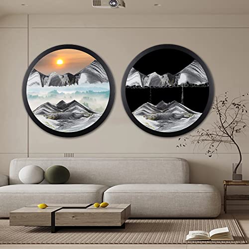 AECEVAN Wall Mount Moving Sand Art 23.6'' 3D Deep Sea Sculpture Black-i
