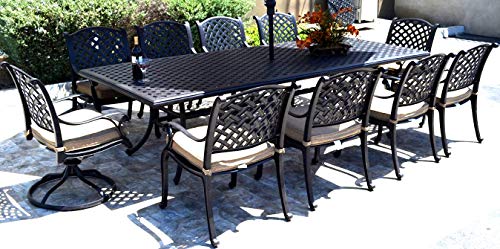 Sunvuepatio Cast Aluminum Patio Dining Set 11 Piece Outdoor Furniture 46"x120" Rectangle Table Desert Bronze