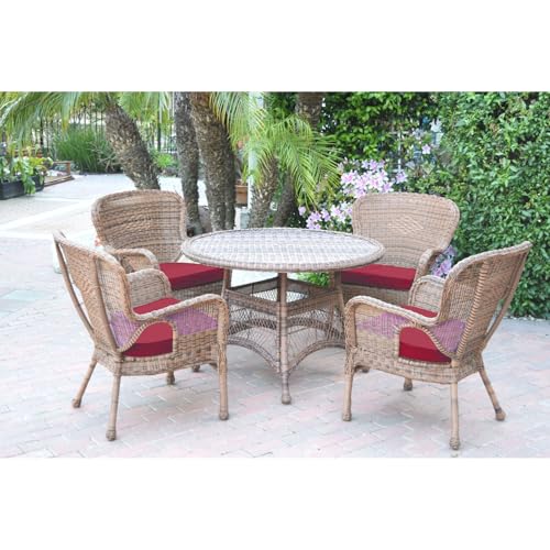 Jeco Windsor Honey Wicker Dining Set with Cushions Red