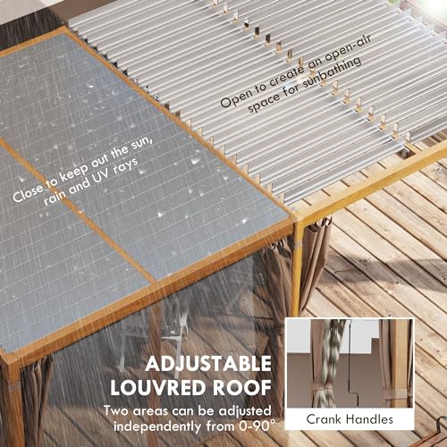 Outsunny 12' x 19' Louvered Pergola Hardtop Gazebo with Adjustable Roof Natural Wood